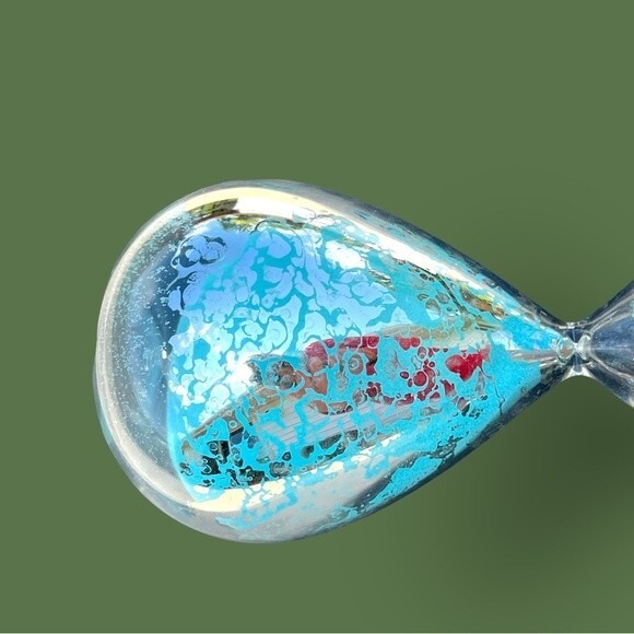 VINTAGE HOUR GLASS BLUE SAND- UNIQUE SILVER ETCHING DETAIL Caribbean Ocean Blue - Picture 7 of 9